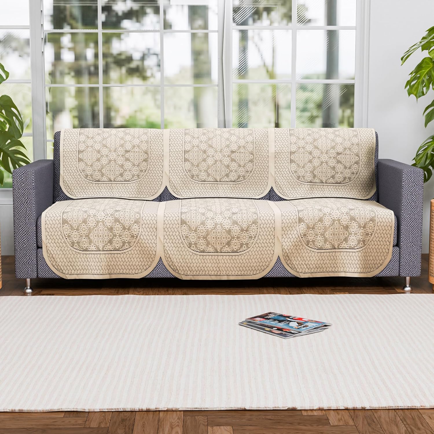 Kuber Industries 3 Seater Anti Slip Sofa Covers for Home | Decorative Sofa Set Cover for Living Room | Protective Sofa Sheet & Sofa Seat Cover from Spill & Shot | Self Boring Design – Cream Kuber Industries 3 Seater Anti Slip Sofa Covers for Home | Decorative Sofa Set Cover for Living Room | Protective Sofa Sheet & Sofa Seat Cover from Spill & Shot | Self Boring Design – Cream