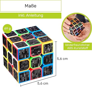 CUBIDI® Zauberwürfel 3x3 - Typ New York Speed-Cube mit optimierten Dreheigenschaften Magic Cube für Anfänger und Fortgeschrittene geeignet zum Speed-Cubing mit aufgeklebten Carbon-Sticker