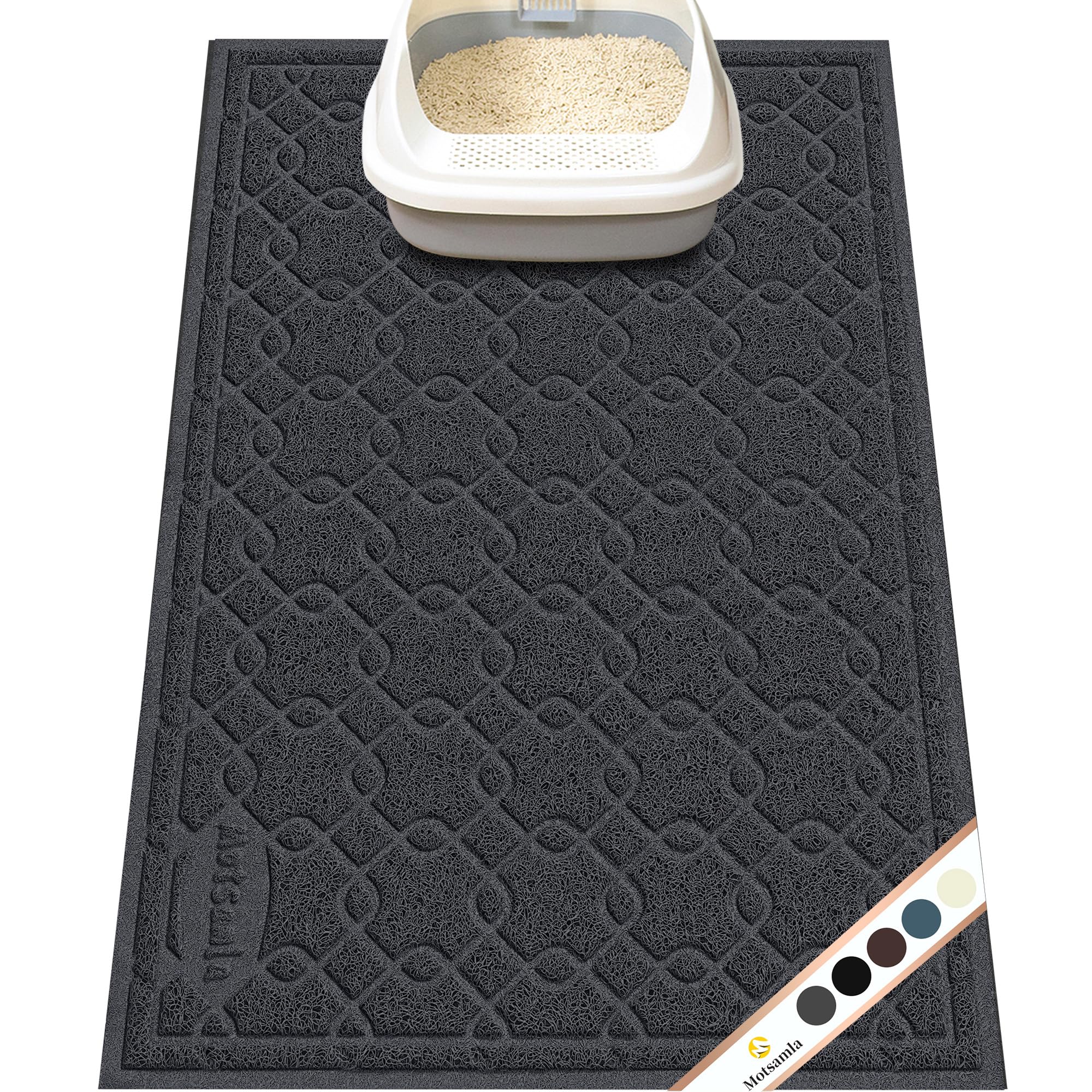 Motsamla Cat Litter Box Mat, 35" x 24" Large Kitty Litter Trapping Mat Keep Floor Clean, Litter Box Mat Scatter Control, Waterproof, Easy to Clean,