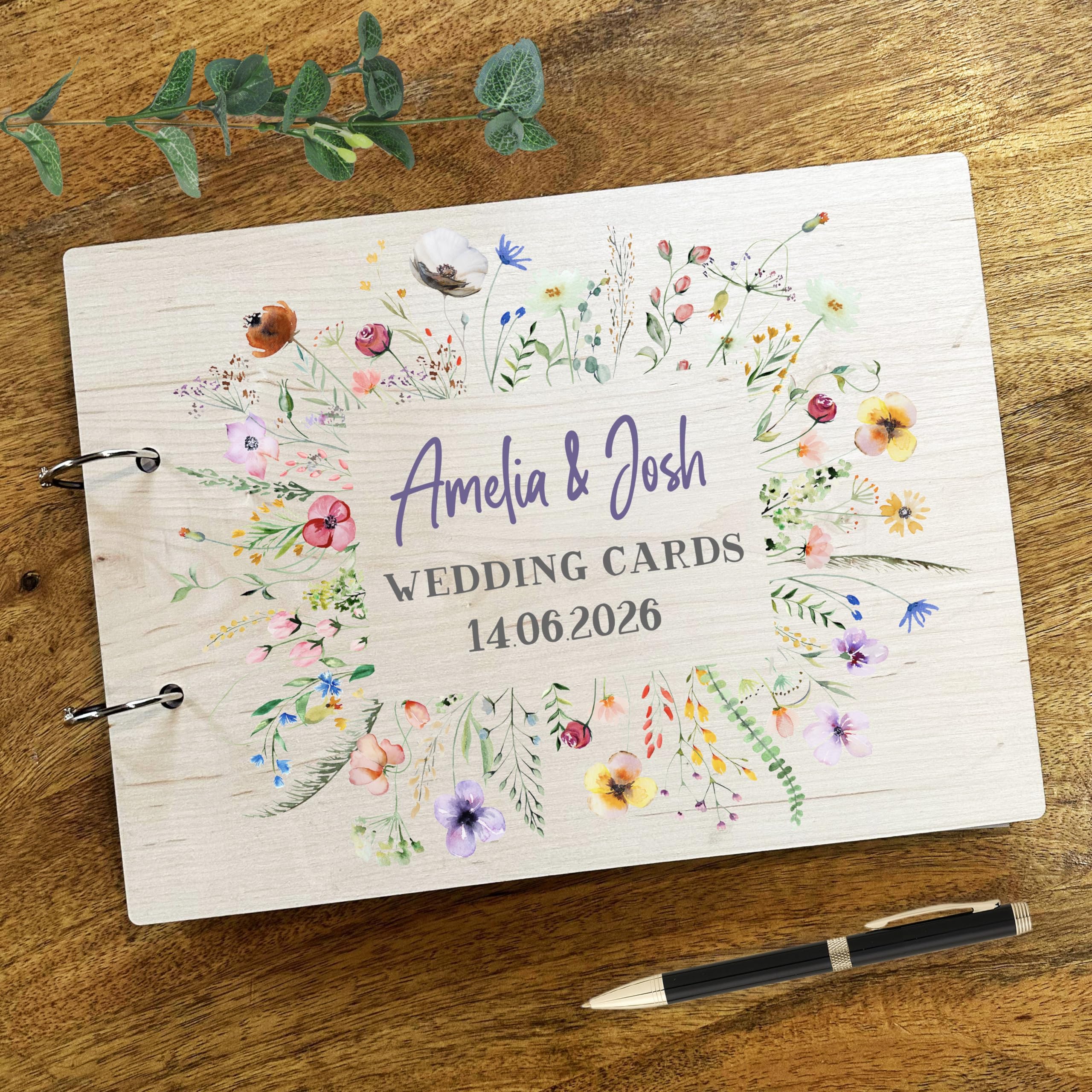 Wedding Cards Wildflower Wedding Memories Keepsakes Wedding Card Keeper Book | Greeting Card Keeper Book | Card Storage Book | Wooden Greeting Card Organiser