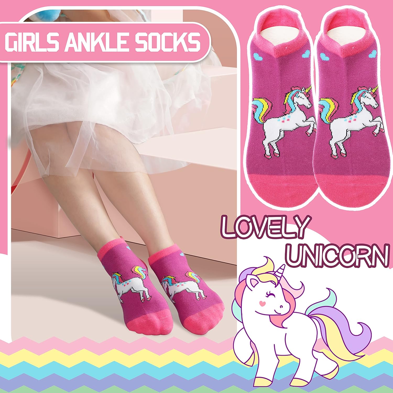 ANTSANG Kids Girls Toddler Unicorn Ankle Socks Cute Silly Cartoon No Show Funny Novelty Fashion Cotton Socks 6 Pairs - Image 2