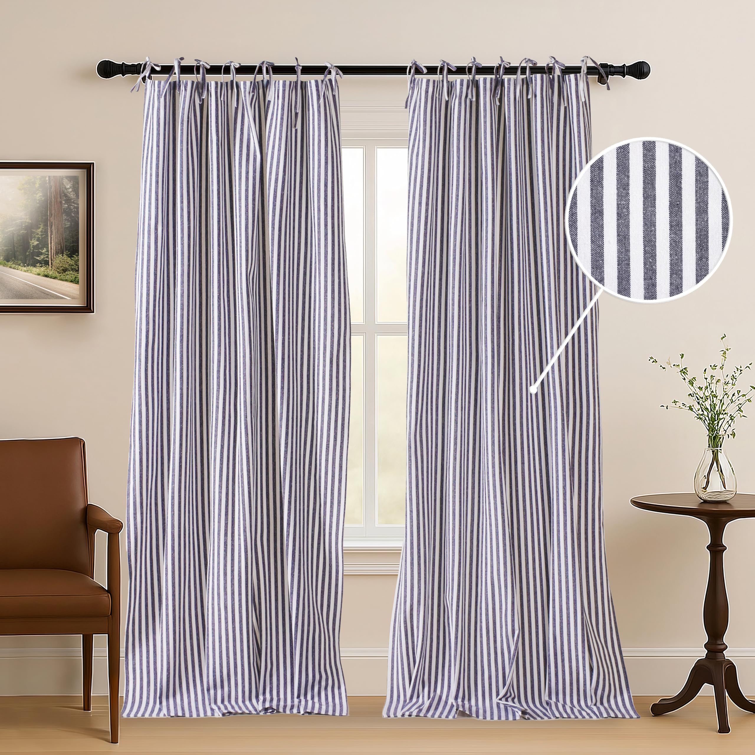 THE ART BOX Cortinas de Gasa a Rayas, Cortinas Colgantes de Lino Bohemio con Lazos en la Parte Superior, Filtrado de Luz, Tratamiento para Puertas y Ventanas, 2 Paneles de Cortinas para Sala de Estar