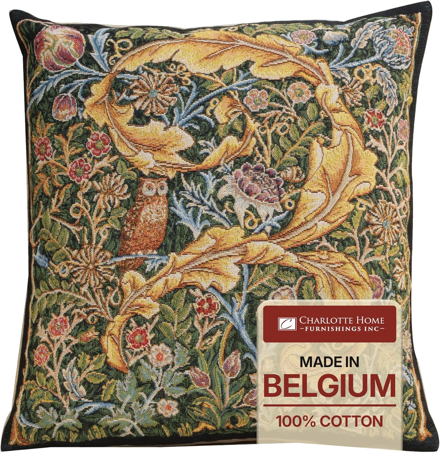 Charlotte Home Furnishings Inc Black Strawberry Throw Pillow Covers 18x18, European 100% Cotton Jacquard Woven Fabric, Boho & Vintage Inspired Decorative Cushion for Living Room and Sofa