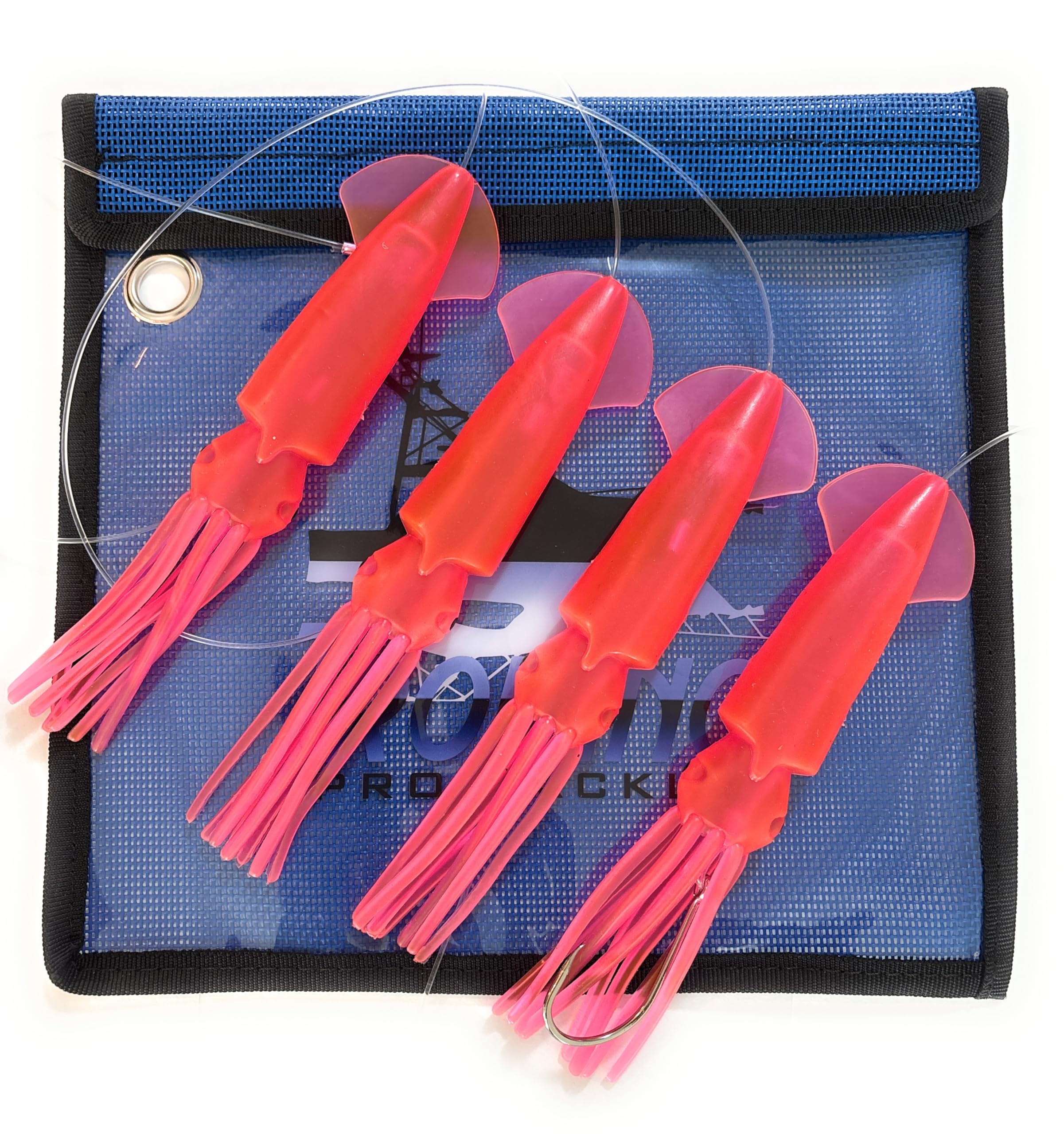 Squid Daisy Chain Trolling Fishing Lure and Teaser Combo with No.8 Stainless Steel trolling Hook (Hot Pink)