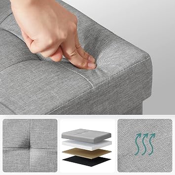 Songmics Storage Stool, 110 x 38 x 38 cm, Durable Up to 300 kg, Light Gray LSF71G