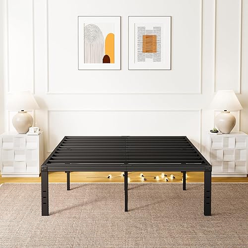 Miniatura 34 de ZIYOO Base de cama individual con listones de acero resistente, marco de cama de plataforma de 14 pulgadas, diseño antideslizante, no necesita