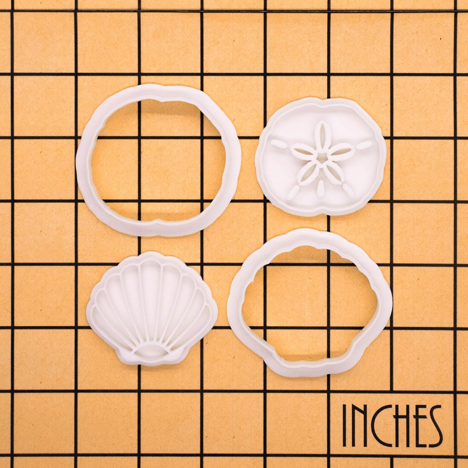 BAKERLOGY Mini Sand Dollar and Seashell Cookie Cutter and Stamp Set (2") – Coastal Finds Ocean-Themed Embosser for Beach Cupcakes, Summer Cookies, and Seaside Party Cakes