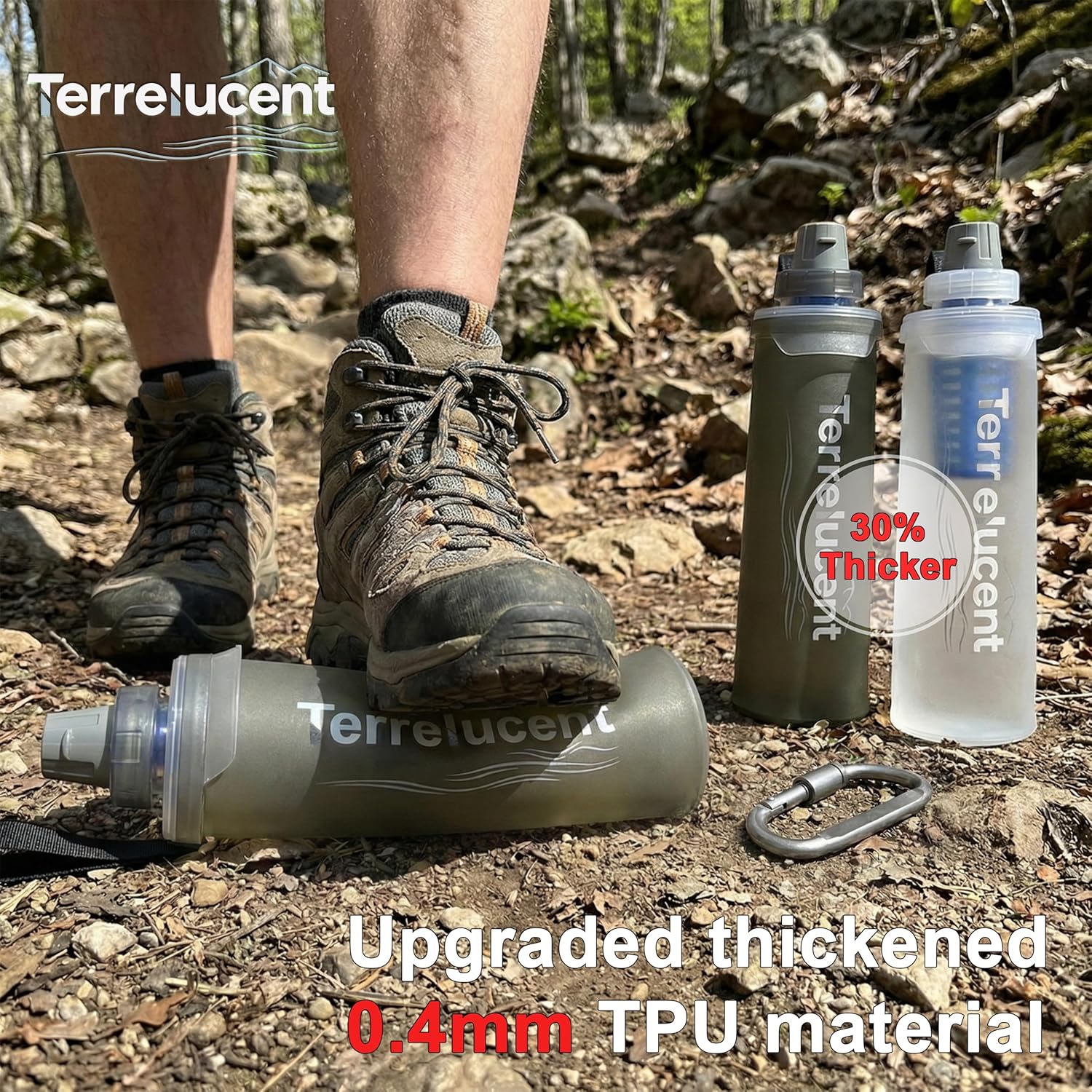 750ML Collapsible Water Bottle with Filter, Squeeze Filtered Water Bottle, BPA-Free, Dual Filtration, Ultralight Water Filter System for Hiking, Camping, Backpacking (Gray, 25.4 OZ)