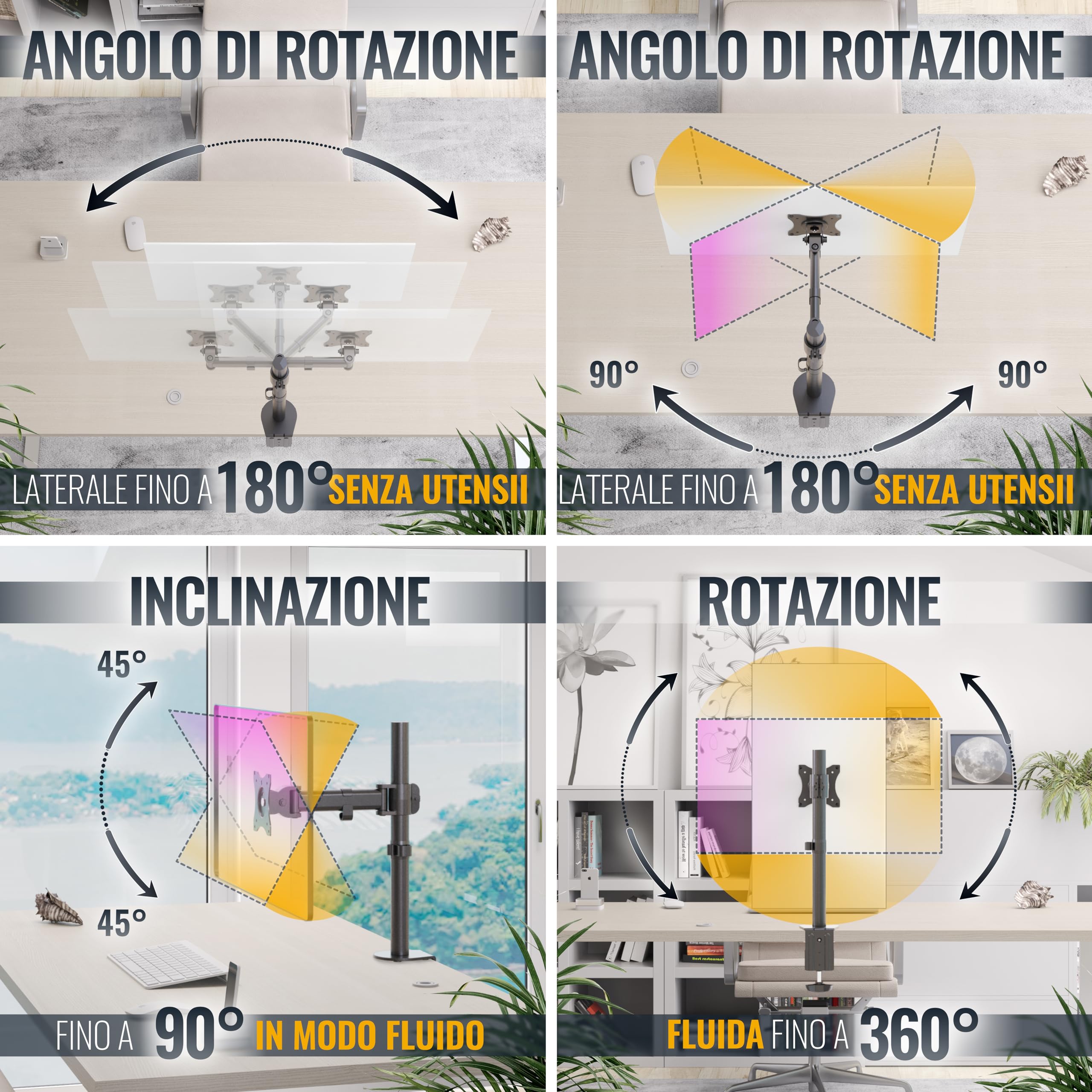 RICOO TS5611 Supporto monitor da scrivania 13-34 pollici per 13 30 34 pollici girevole inclinabile fino a 8 kg max VESA 100x100