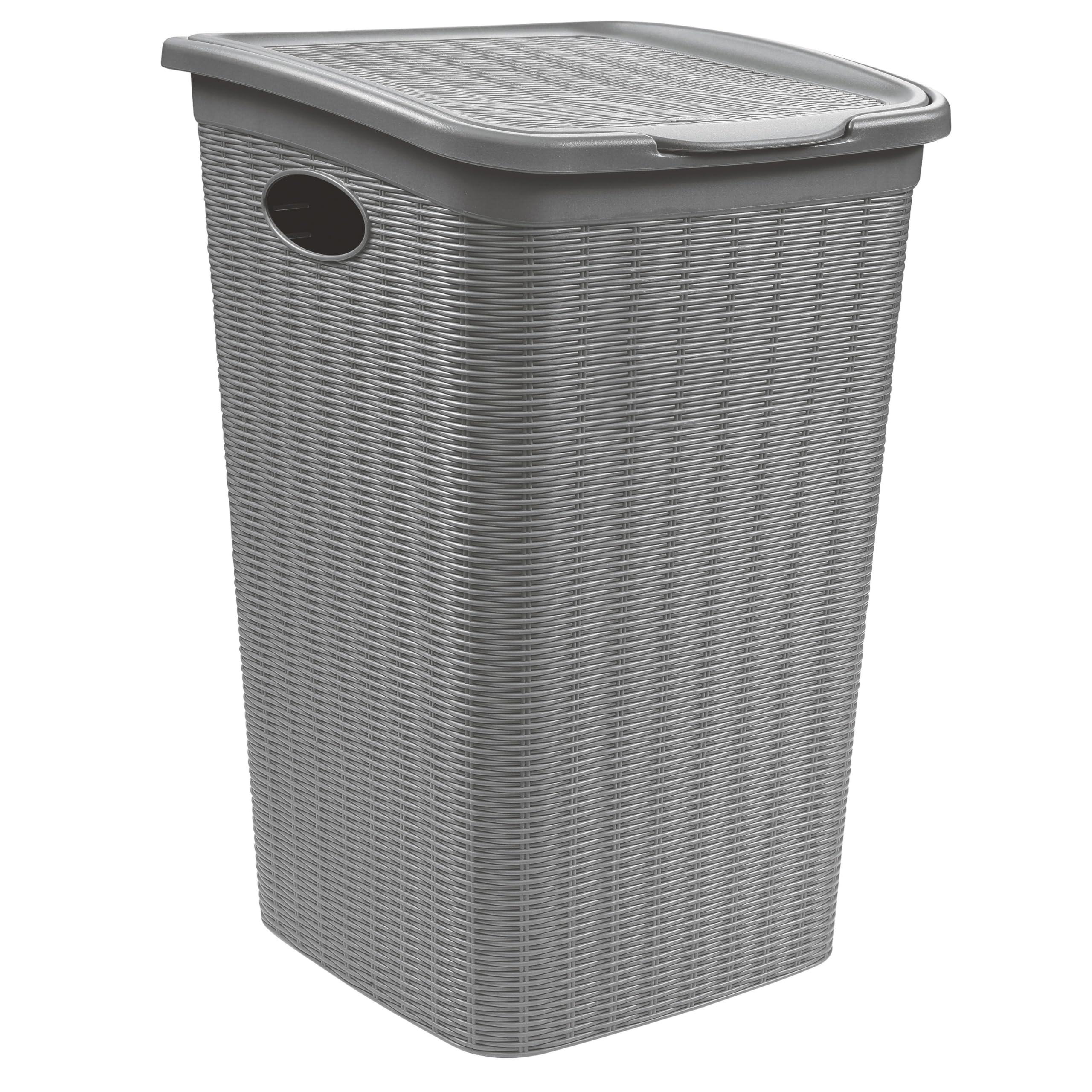 2x Wäschekorb 50L groß Hellgrau Rattanoptik mit 38x36x54cm Korb Kunststoff