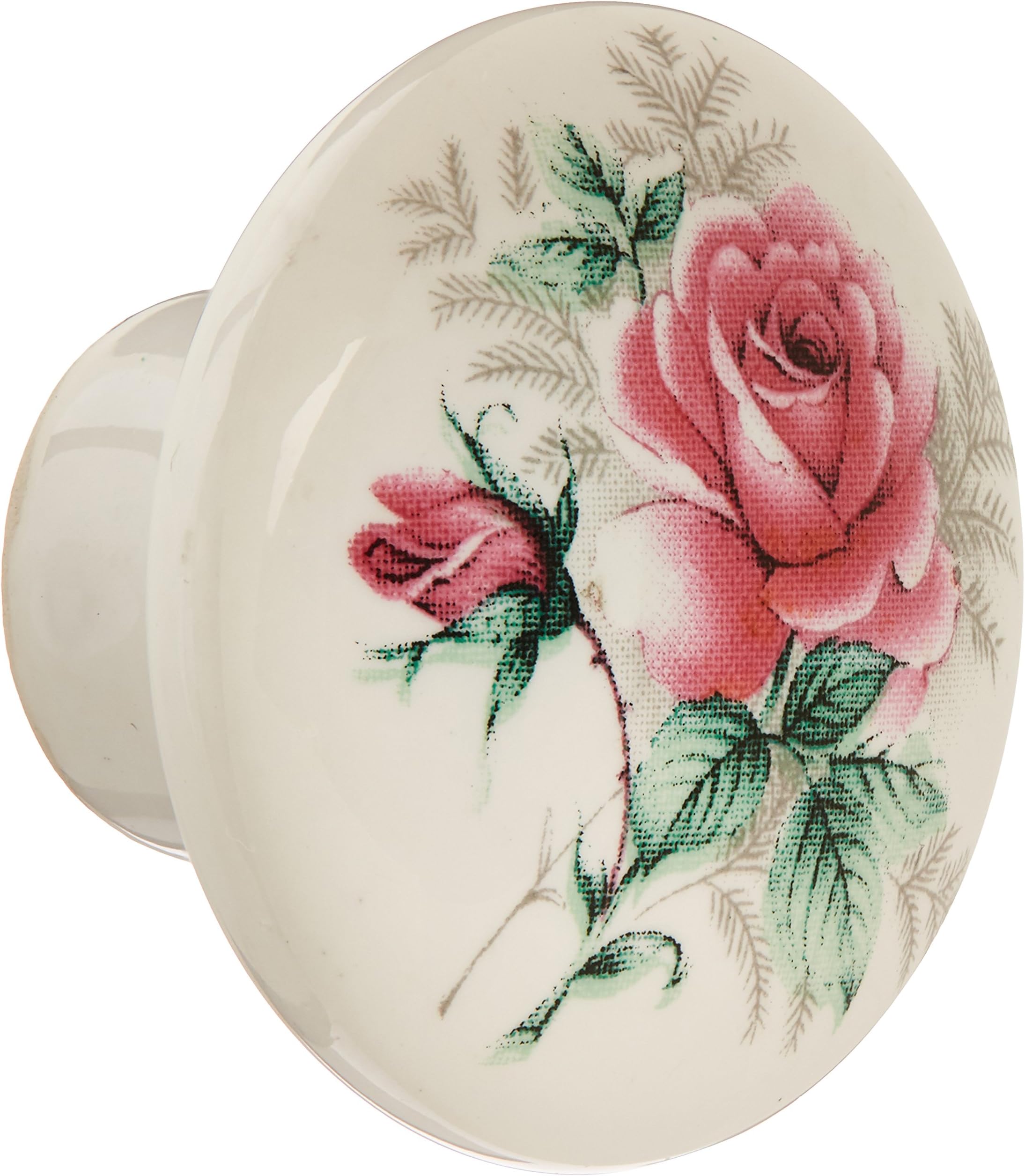 MINTCRAFT C103WGF35 ProSource Round Mushroom Floral Cabinet Knob, 1-3/8 in Dia, Ceramic, 1-3/8-Inch