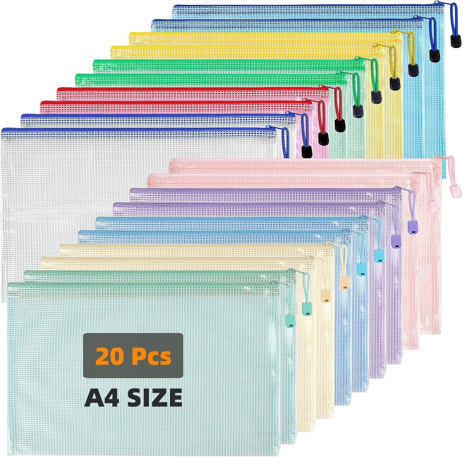 Mutsitaz 20 Pack A4 Plastic Wallets File Bags, A4 Document Wallets with