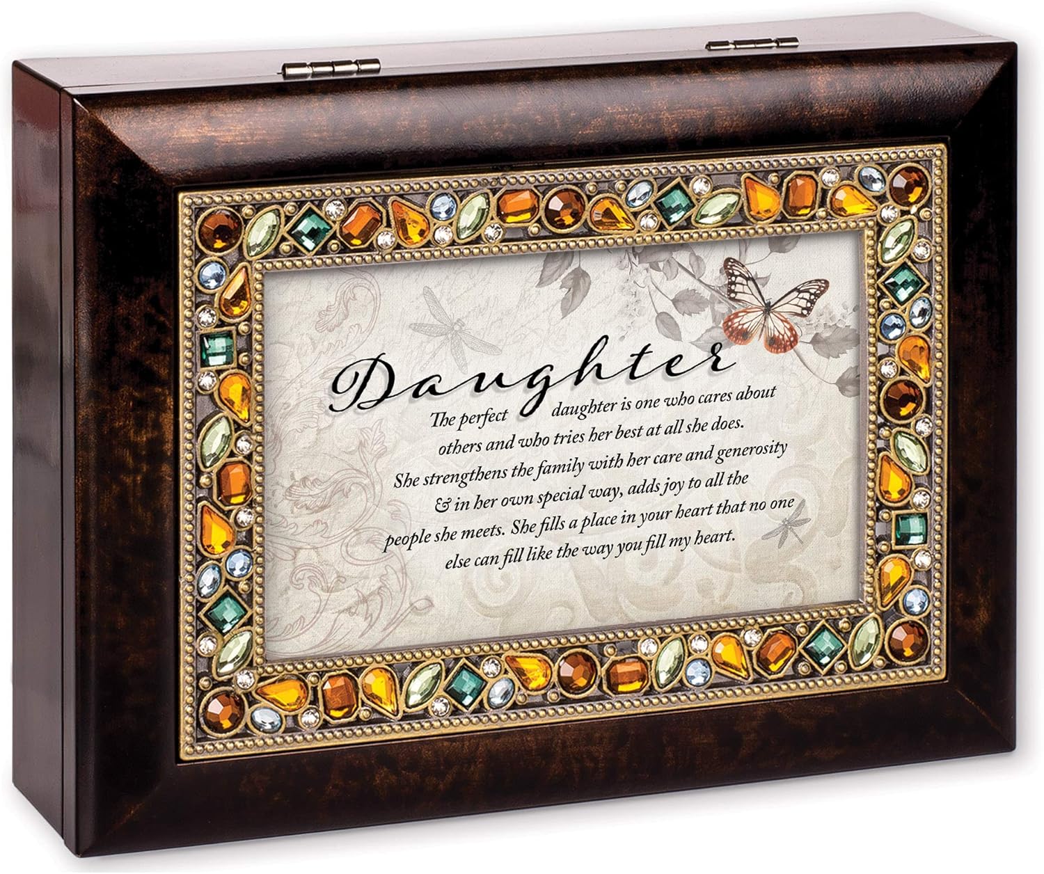 Cottage Garden Daughter You Fill My Heart Amber Earth Tone Jeweled Music Box Plays You are My Sunshine