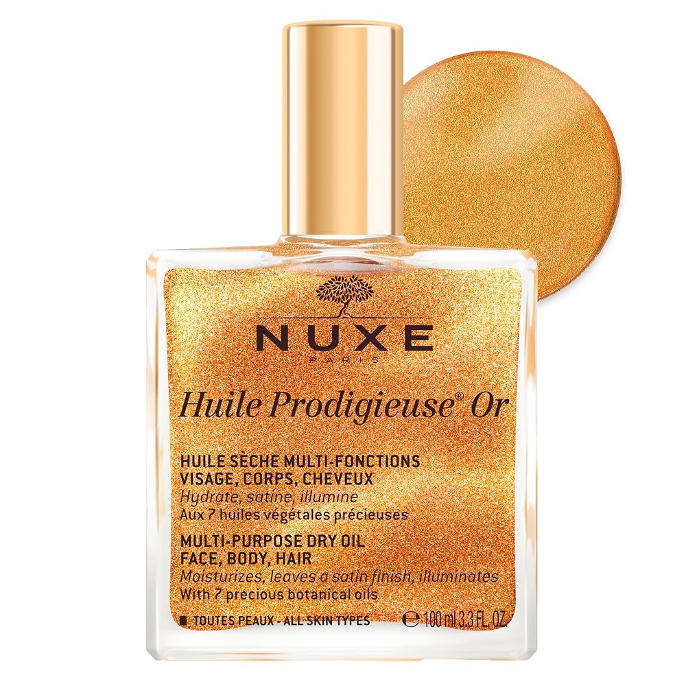 NUXE Huile Prodigieuse Shimmer Multi-Purpose Dry Oil - Luxurious Radiant Glow and Hydration for Face, Body & Hair