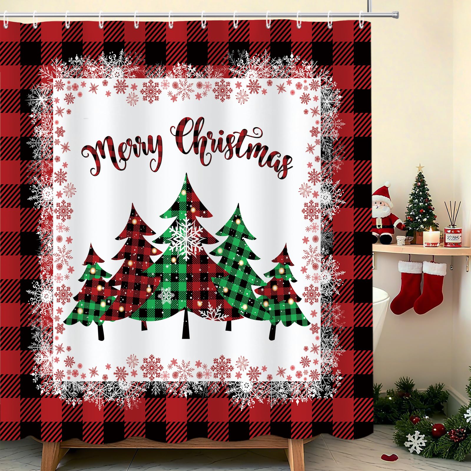 Rideau de douche de Noël en tissu résistant et imperméable lavable en machine