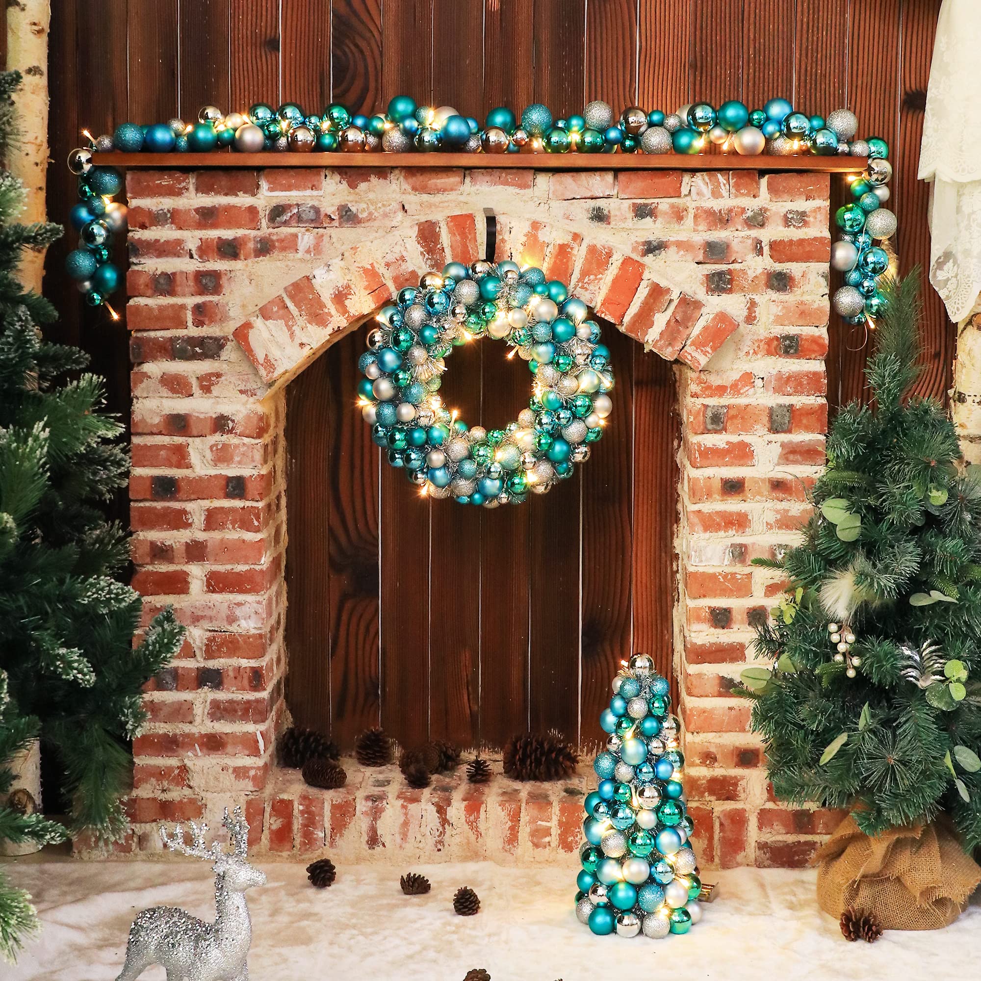 Amooca Ghirlanda di palle di Natale con luci a LED 1,8 m decorazione da parete decorazione da appendere ornamento albero di Natale decorazione per la casa festa blu argento