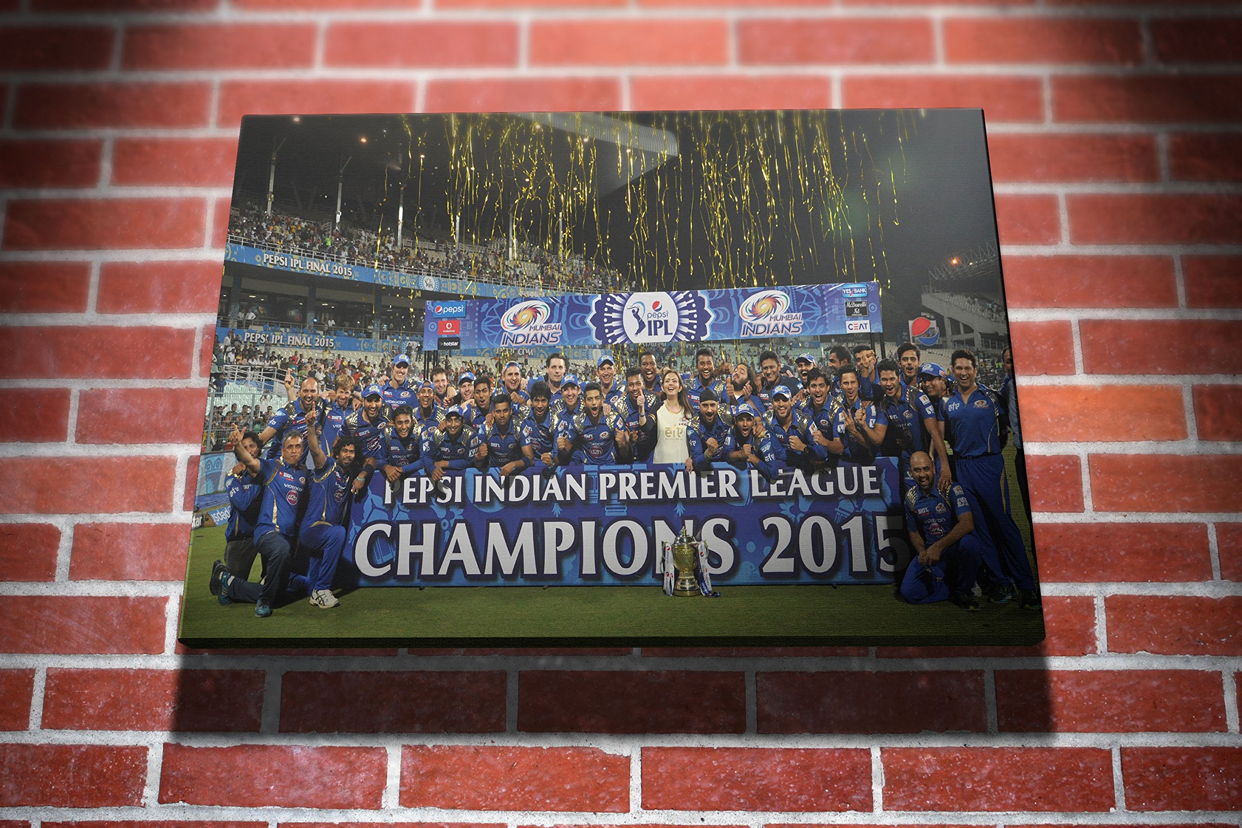 Mumbai Indians 2015 Indian Premier League Champions Cricket Gallery Framed Canvas Art Picture Print