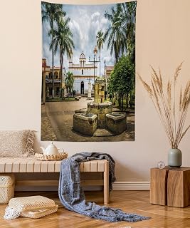 Ambesonne Travel Tapestry, Main Square of Copan Ruinas City Honduras Central America Mayan Town with Palms, Wall Hanging for Bedroom Living Room Dorm Decor, 60" X 80", Green Beige