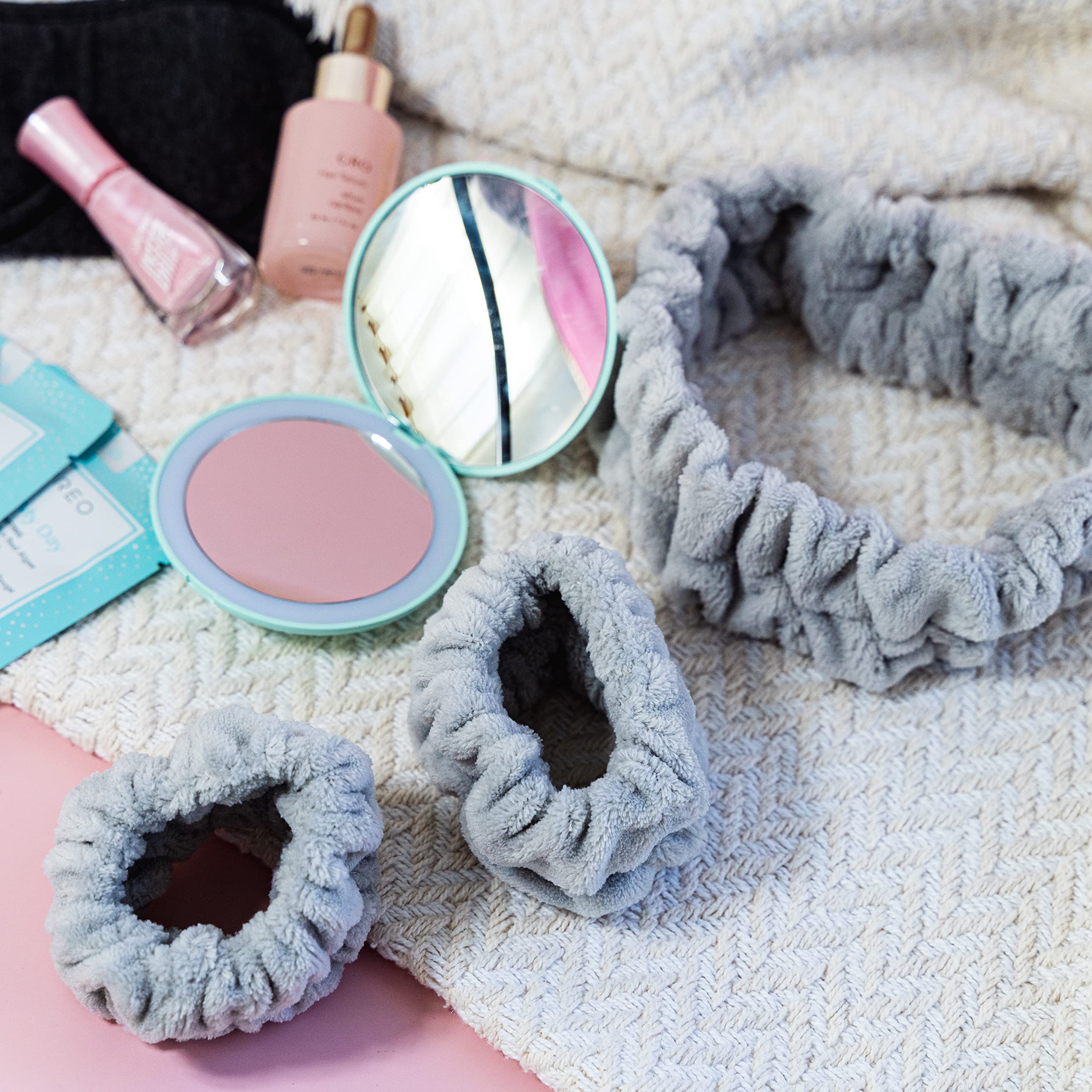 FROG SAC Diadema y pulseras de spa hinchadas para lavar la cara, diademas peludas para el cuidado de la piel para mujeres, accesorios suaves para el cuidado de la piel, accesorios para el cabello para