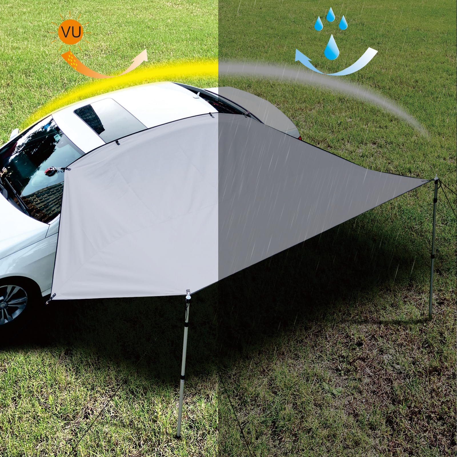 Dulepax Auto Markise,Sonnensegel Auto,Sonnensegel Mit Keder,2 Keder mit Ø 4.8& 6.8mm,Wasserdicht Auto Vorzelt geeignet für PKW, Vans und Campingbusse, Keder oder Saugnapf Montage,Grau Awning Auto & Motorrad
