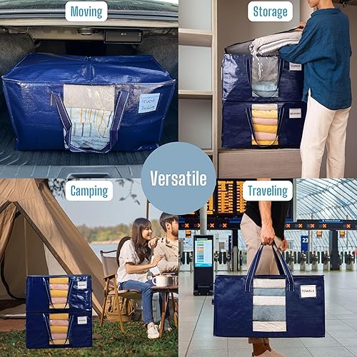 Miniatura 6 de VENO Paquete de 4 bolsas de mudanza y bolsas de almacenamiento, cajas de mudanza, cajas de almacenamiento con tapas alternativas, suministros de