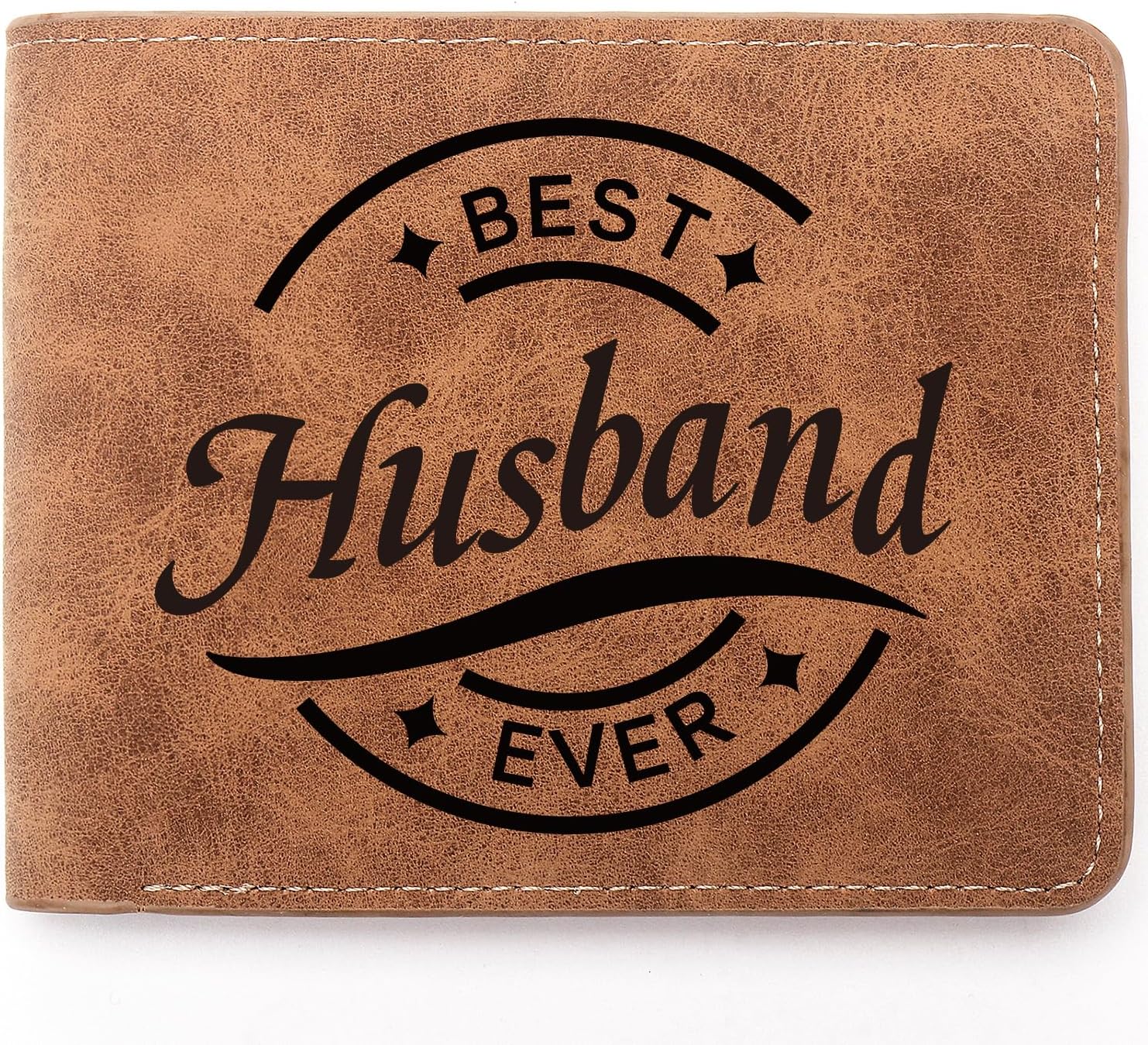 To My Husband Gifts,Leather Wallet for Men, Engraved Personalized Leather Wallet,Birthday Gifts Anniversary Valentine's Day Gifts (Best Husband)