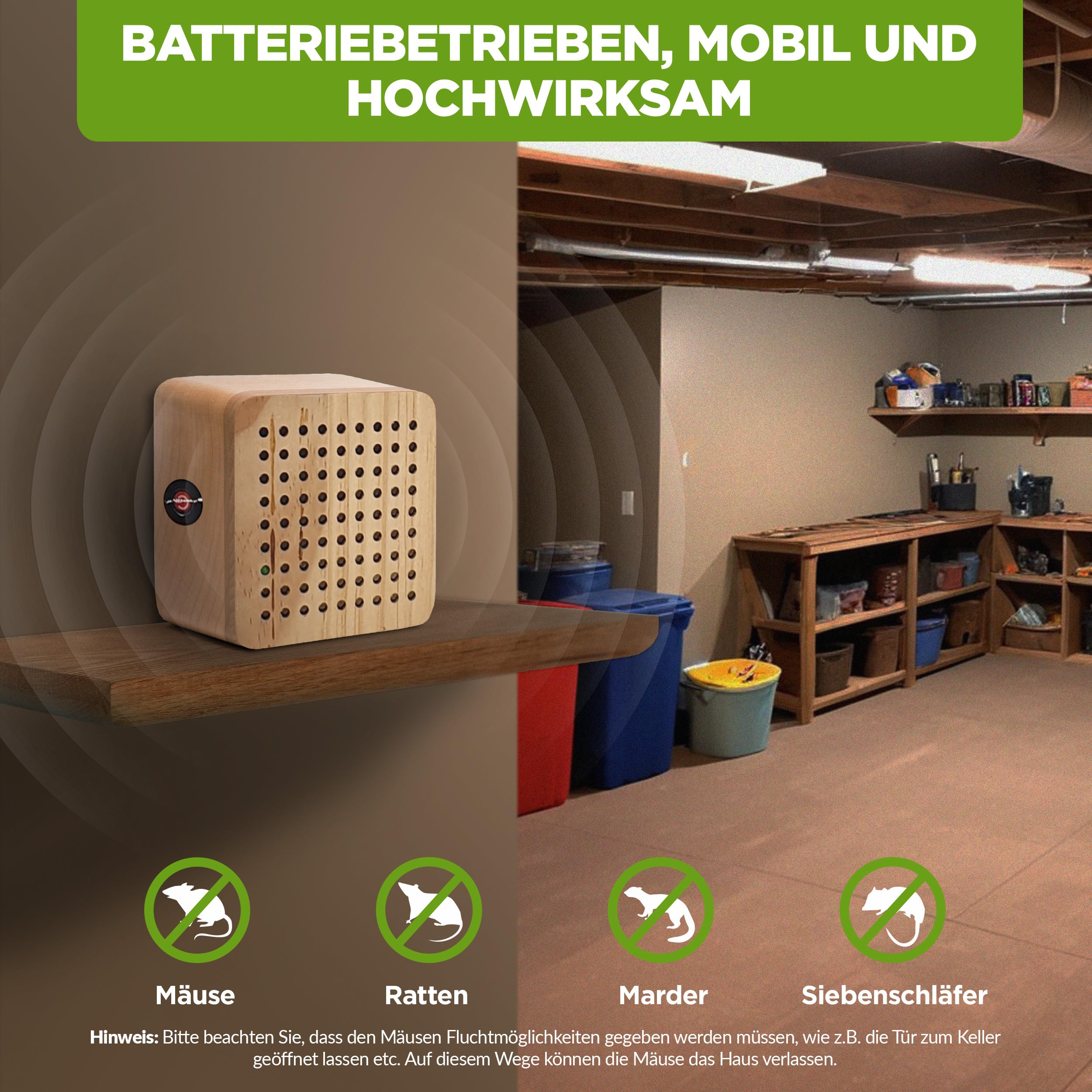 ISOTRONIC Ultraschall Mäuseabwehr zum Mäuse & Ratten vertreiben – Schädlingsvertreiber für Dachboden, Keller, Garage & Garten – Mäuseschreck ohne Gift & Mausefalle – 40m² Wirkungsbereich (1 Stück)