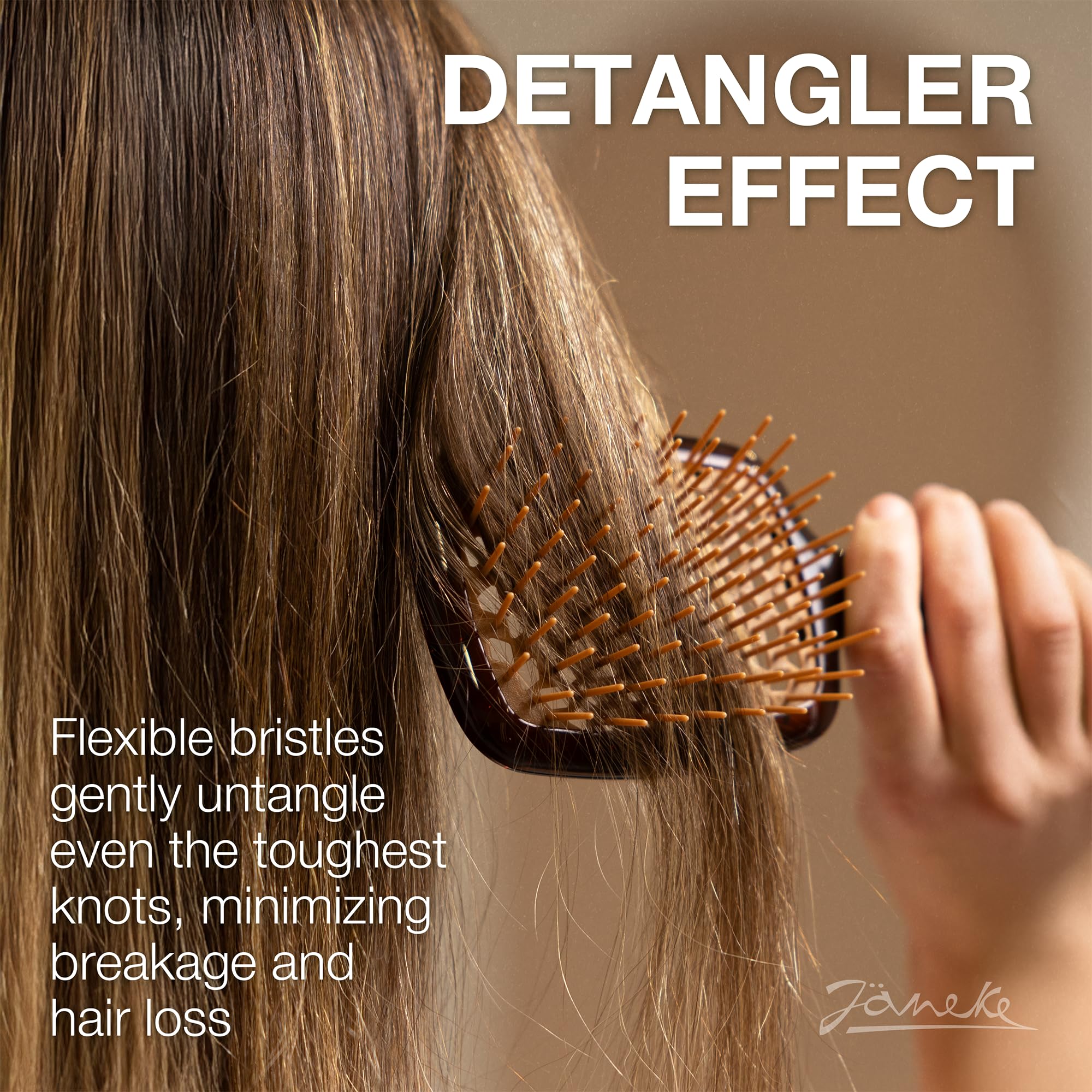 Janeke - Spazzola districante Superbrush per capelli morbidi, con setole antistatiche, spazzola ventilata per capelli bagnati, per asciugatura, per capelli ricci, spessi, ondulati e fini, caramello