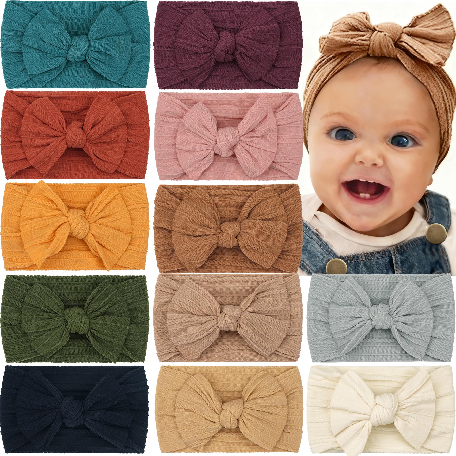 CÉLLOTSuper Stretchy Soft Knot Headbands with Hair Bows Head Wrap Hair Accessories For Newborn Baby Girls Infant Toddlers Kids