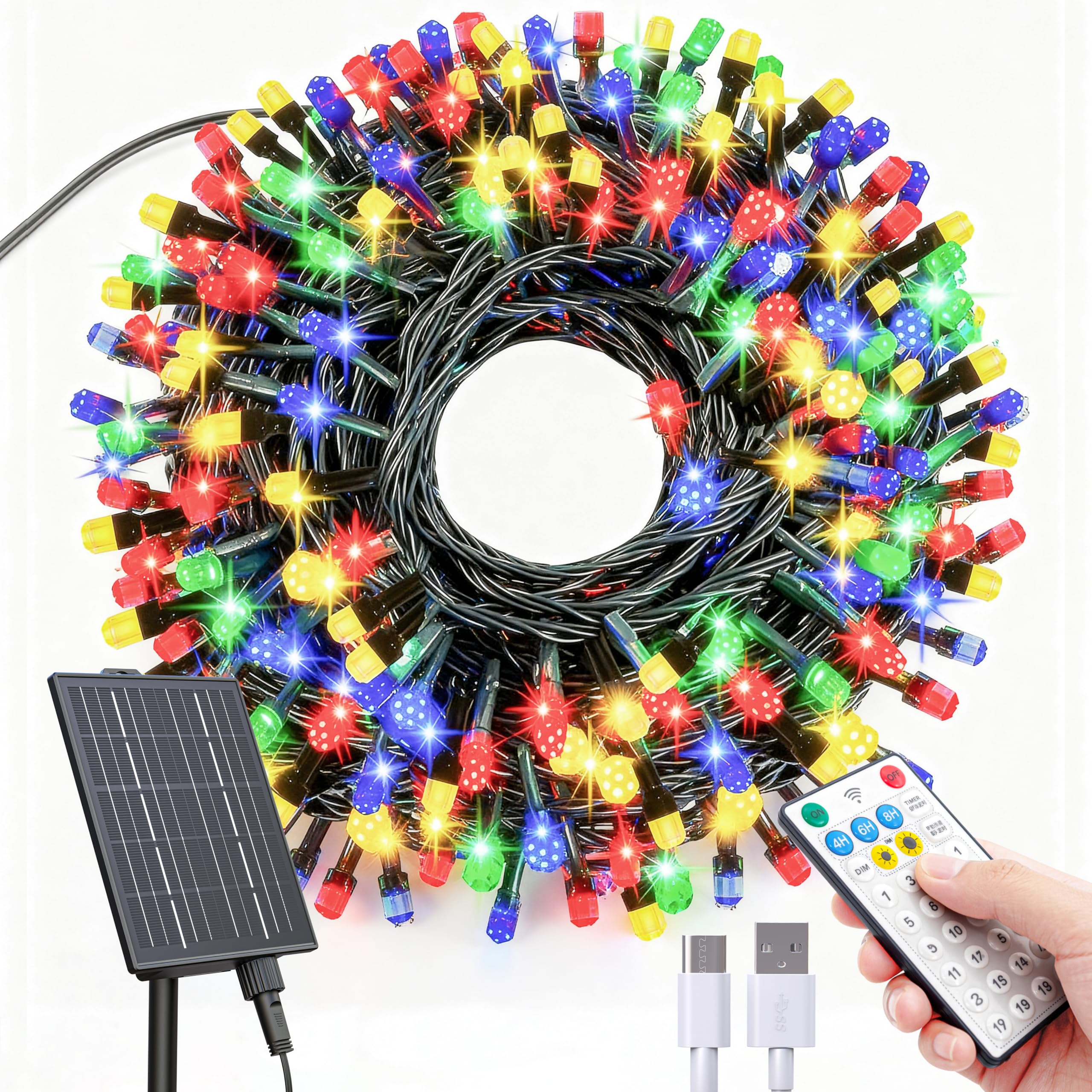 Amzxart Solar String Lights Outdoor, 105FT 300led Outdoor Solar Fairy Lights, 19 Modes, Remote Control, IP65, Christmas Decorations for Garden, Party, Holiday, Tree, Patio, Colorful