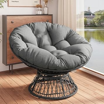 41.5" Ergonomic Wicker Accent Chair with Adjustable Feet Pad, 360 Swivel, Thick Cloud Cushion, Powder Coated Steel Frame & 3-Proof Cover,Reading Nook Chair for Living Room, Bedroom, Grey