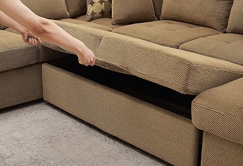 Miniatura 5 de THSUPER Sofá cama modular de 6 plazas con cama extraíble con diván y almacenamiento, juego de sofás en forma de U para sala de estar, color marrón