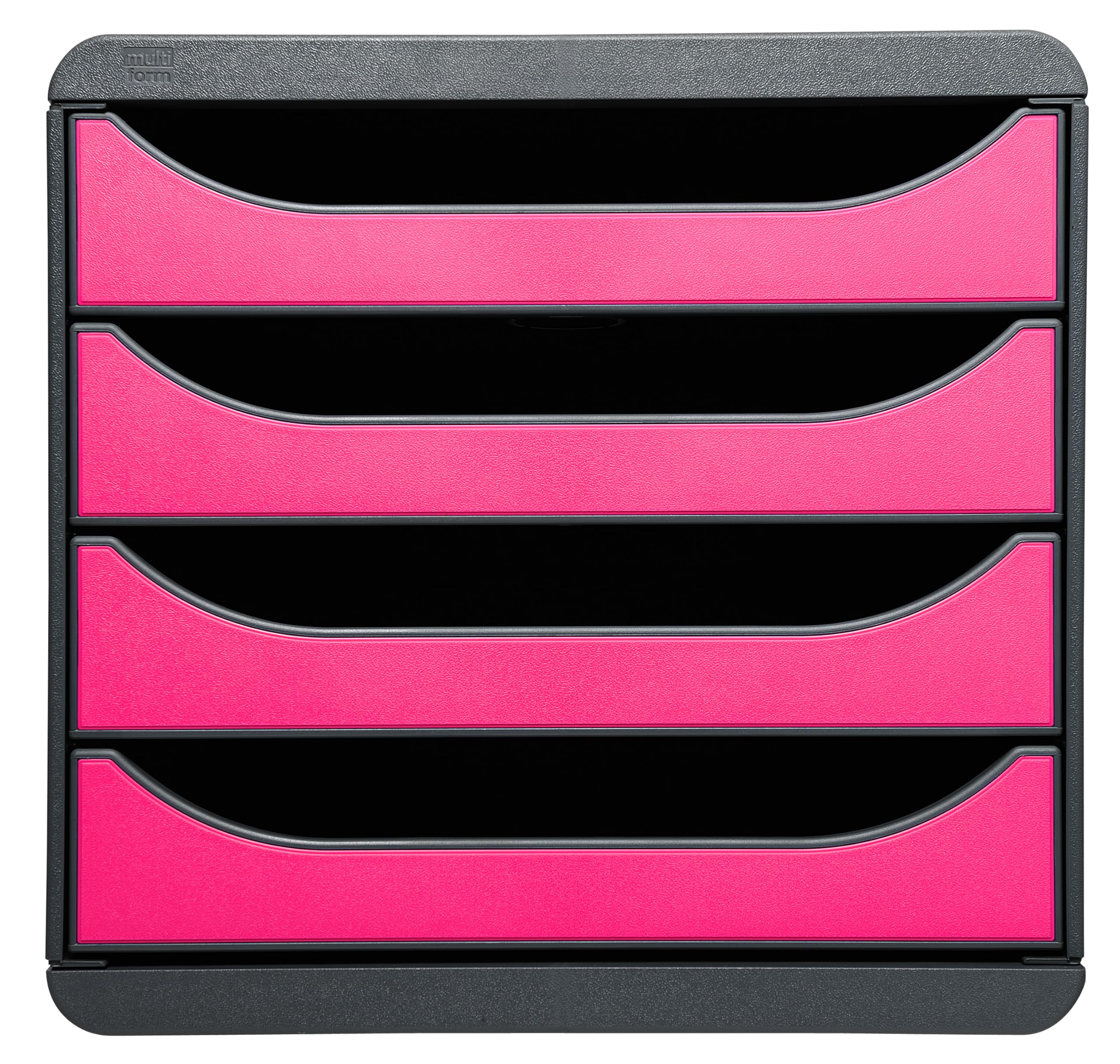 Exacompta - Ref 310784D - BIG-BOX Desktop Drawer Set - 4 x 55mm Drawers, Suitable for A4+ Documents, 347 x 278 x 267mm, 100% Recycled Plastic - Black/Raspberry