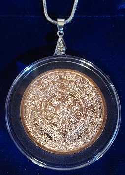 Aztec Calendar - Cuauhtemoc 1 oz .999 Copper COIN/PENDANT AIR TIGHT CAPSULE with 24" sterling silver necklace & GIFT BAG
