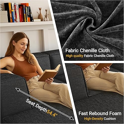 Miniatura 4 de Juego de sofá modular modular de 5 piezas de 97 pulgadas + 57 pulgadas, sofá grueso de 2 3 4 asientos, en forma de L, no se ensambla para sala de