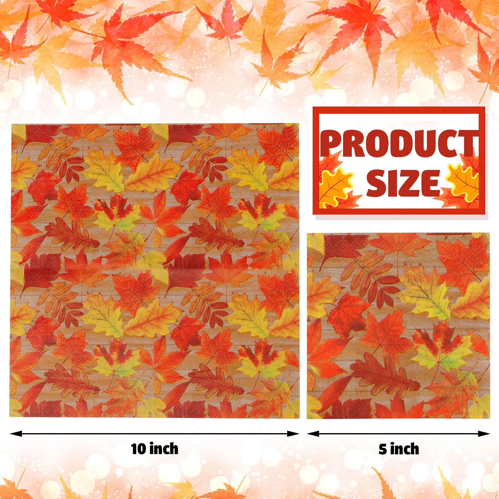 100 servilletas de cóctel de otoño, servilletas de papel de hojas de otoño, 3 capas, desechables, hojas de arce, servilletas de fiesta, servilletas decorativas para cena de Acción de Gracias,
