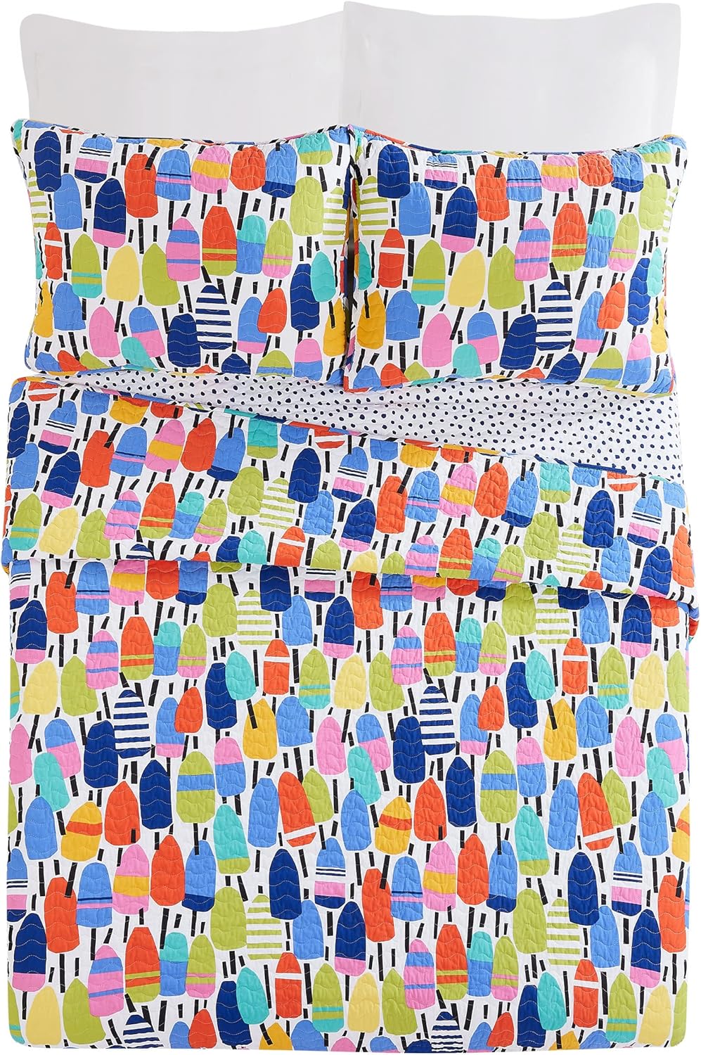 Makers Collective Buoys 3-Piece Quilt Set by Kate Nelligan, Lightweight Coverlet Set, Coastal Printed Quilted Bedding Set with Shams for All Seasons, King Size