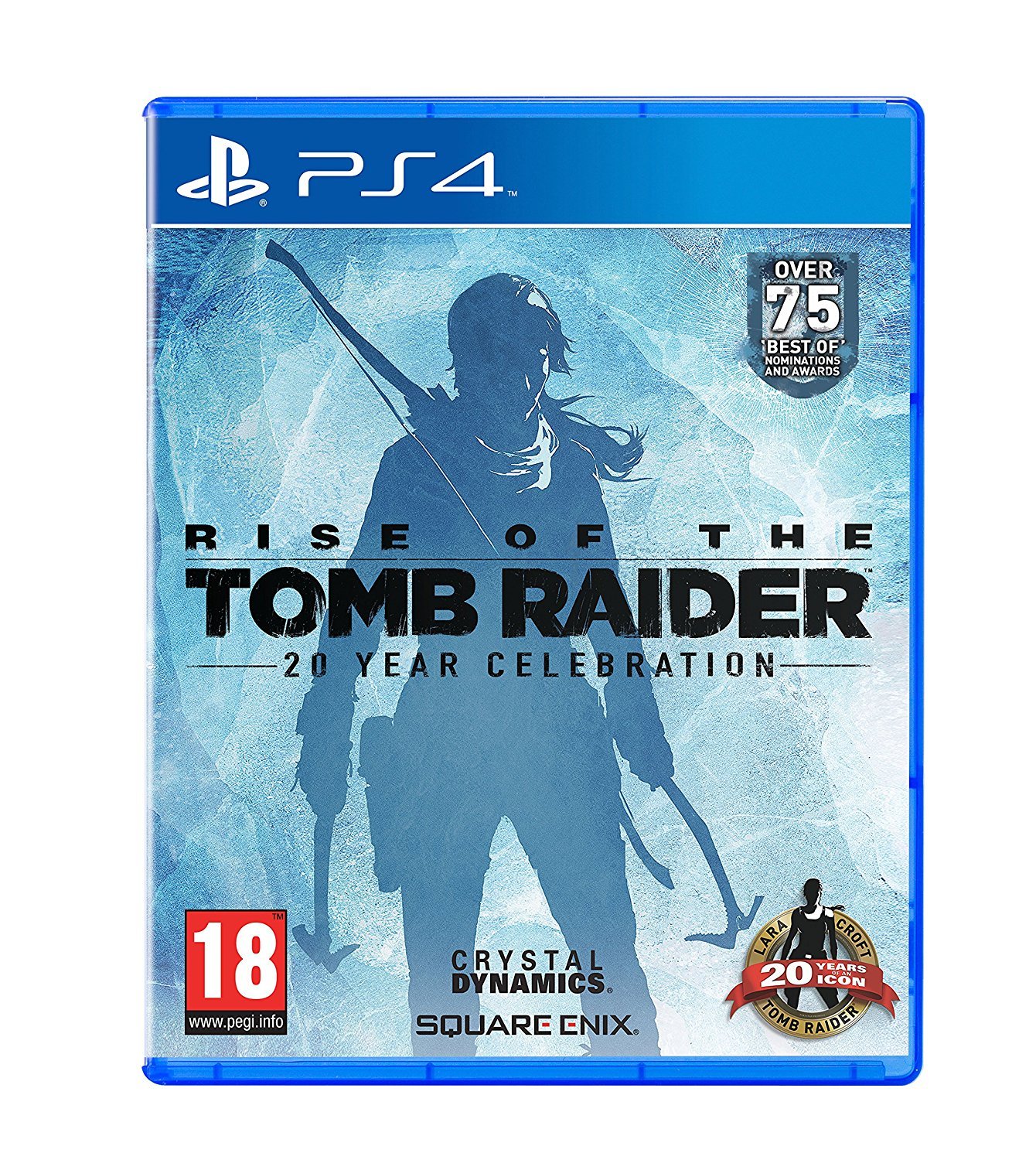 Cover art for Rise of the Tomb Raider: 20 Year Celebration for PlayStation 4, featuring Lara Croft.