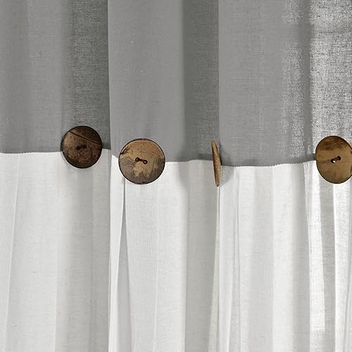 Miniatura 4 de Lush Decor - Cortinas de lino con botones de estilo granja, panel individual, diseño plisado de dos tonos de 100 pulgadas de ancho x 84 pulgadas de