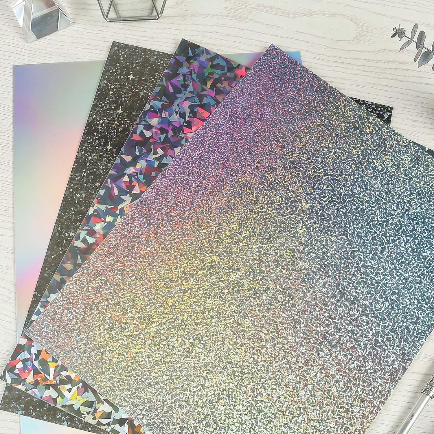 24 Sheets Holographic Card Stock, Iridescent Mirror Paper, Thick Foil Paper