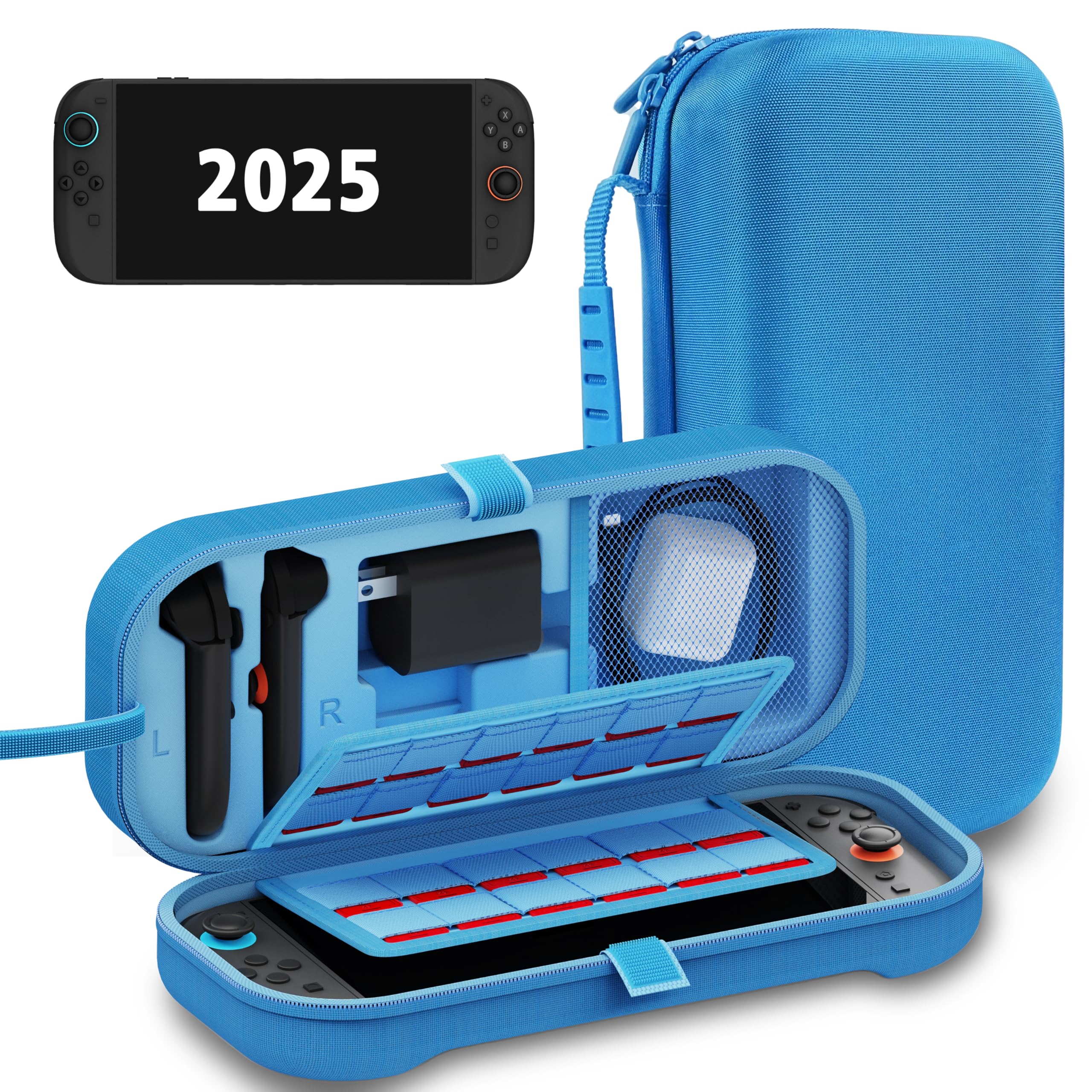 TIKOdirect Étui de transport pour Nintendo Switch 2 (2025) et Switch OLED 2021 et Switch 2017, sac de voyage rigide portable pour Joycon et adaptateur, étui de protection avec 24 emplacements pour
