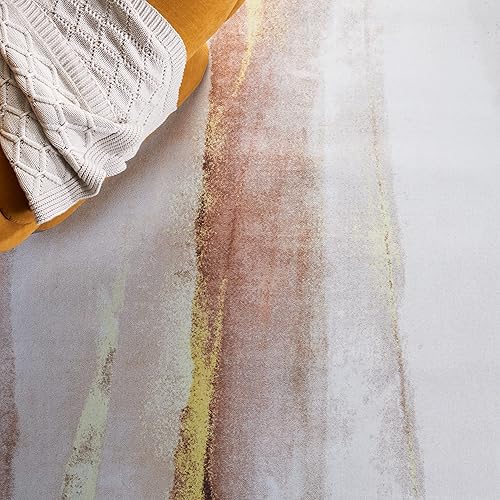 Miniatura 8 de SAFAVIEH Tacoma Collection - Alfombra redonda de 4 pies, color beige y dorado, diseño abstracto moderno, no desprende pelusa y de fácil cuidado,