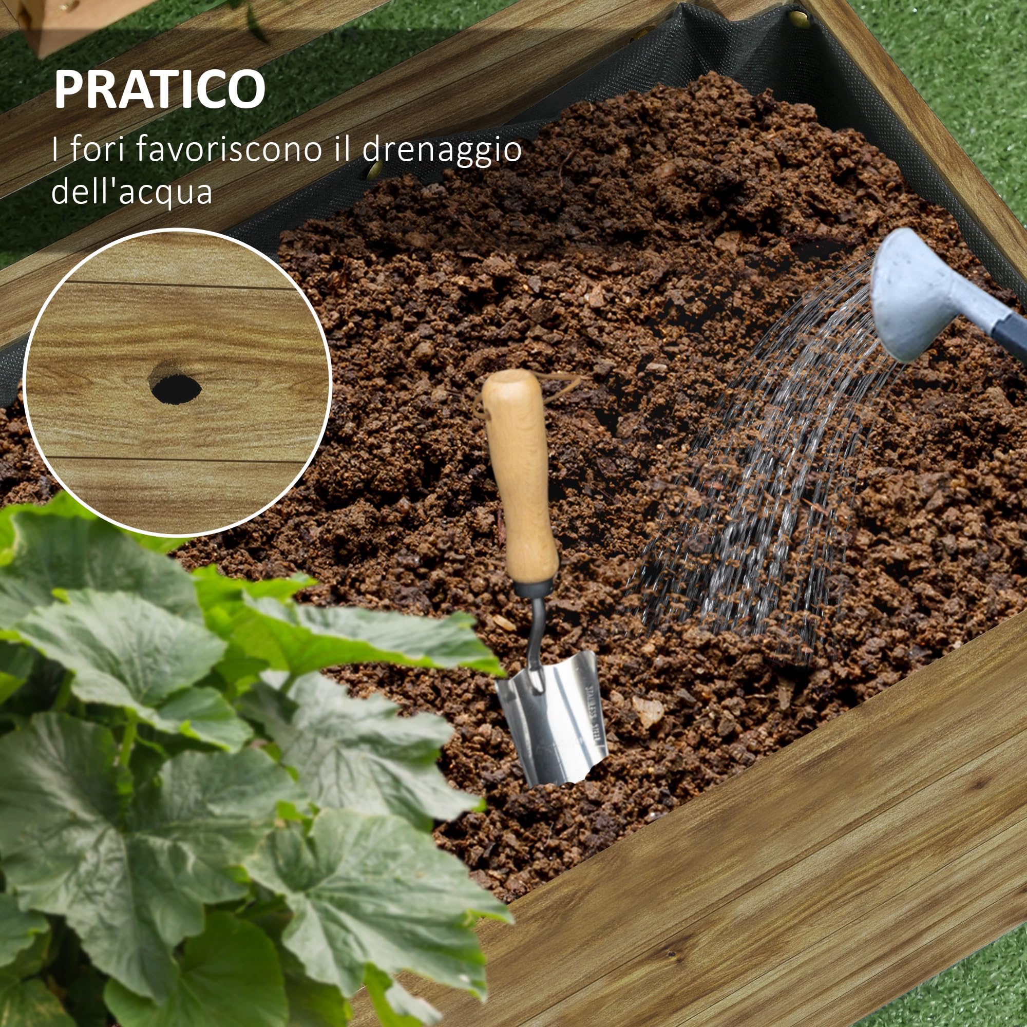 Outsunny Letto per Orto Rialzato da Esterno con Grigliato e 4 Rotelle, Fioriera da Esterno con Traliccio in Legno di Abete, per Fiori e Verdure, per Giardino e Balcone, 76x30x155 cm, Color Legno