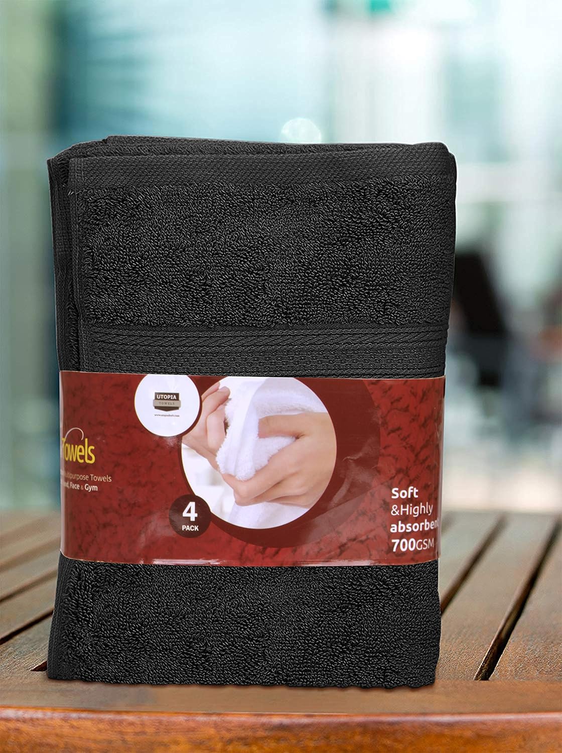 Utopia Towels Cotton Hand Towels, 4 Pack Towels, 700 GSM (Black)