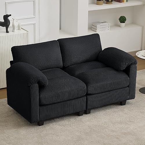 Miniatura 35 de Sofá nube seccional en forma de V de 114 pulgadas con otomana, sofás modulares de 7 plazas para sala de estar, sofá de pana de gran tamaño con