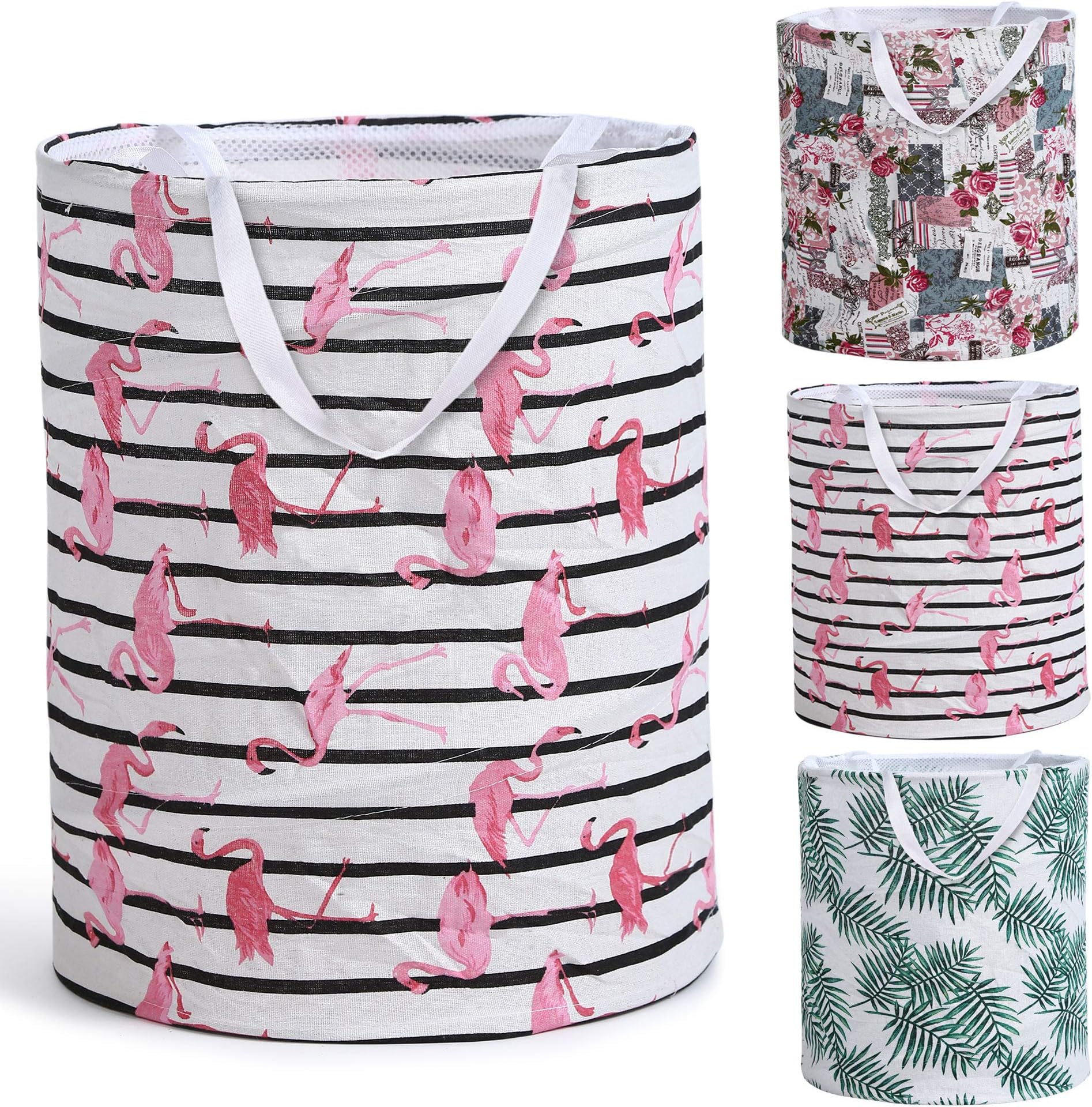 Smile Mom Laundry Basket/Bag/Hamper for Clothes with Handle & Drawstring Closure, Foldable for Home Bathroom Bedroom (Pink)