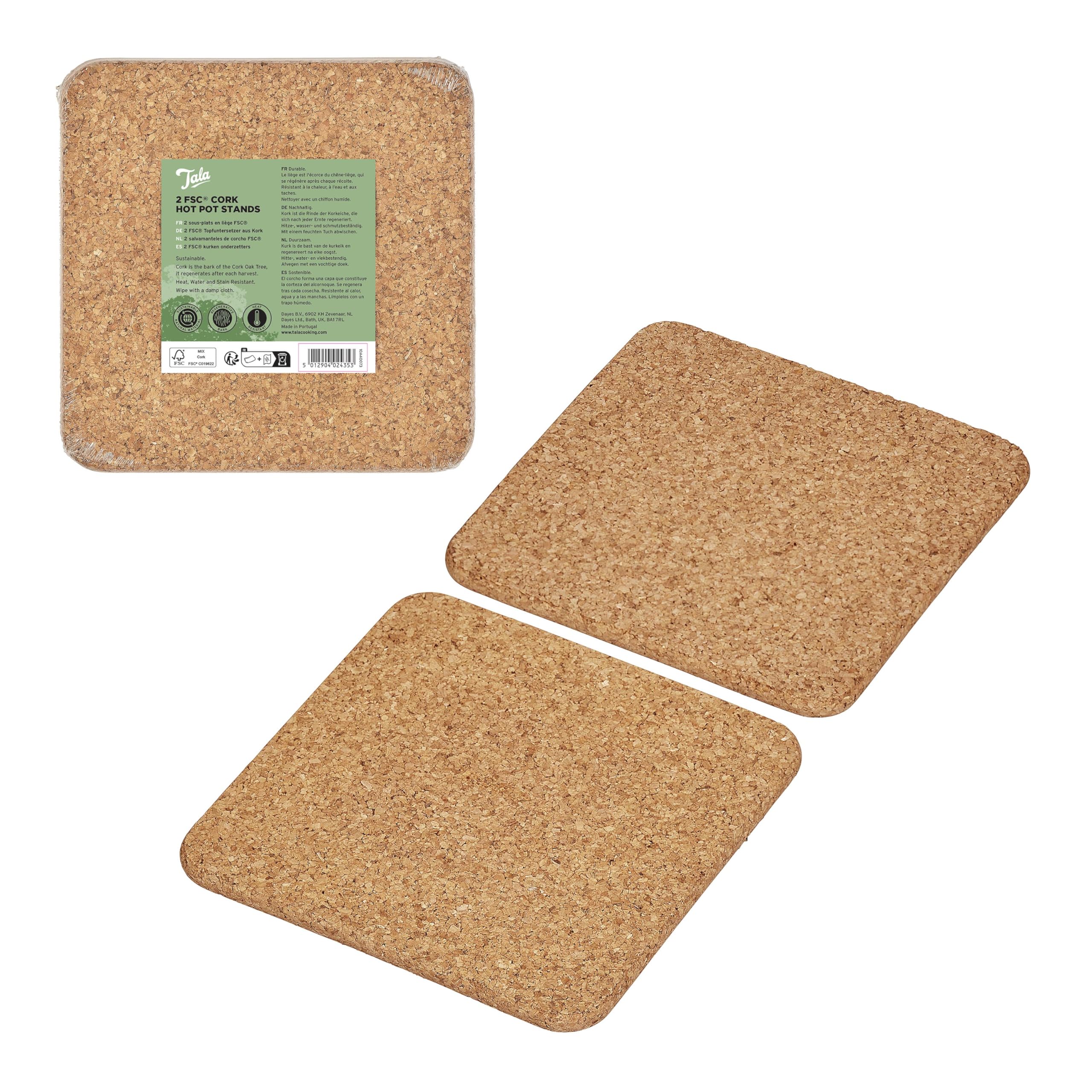 Tala 2 Square Hot Pot Stands in Natural Cork Heat Resistant