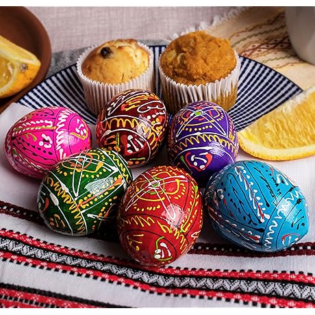 Lot 6 Decorated Pisanki Easter Eggs 2.5' Painted Wooden Ukrainian Pysanky Eggs for Easter Decor