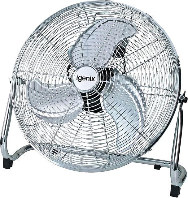 Igenix DF1800 Floor Standing Fan, 18 Inch, Air Circulator, High Velocity Free Standing Fan, 3 Speed, Ideal for Gym, Home, Garage and Office, Chrome