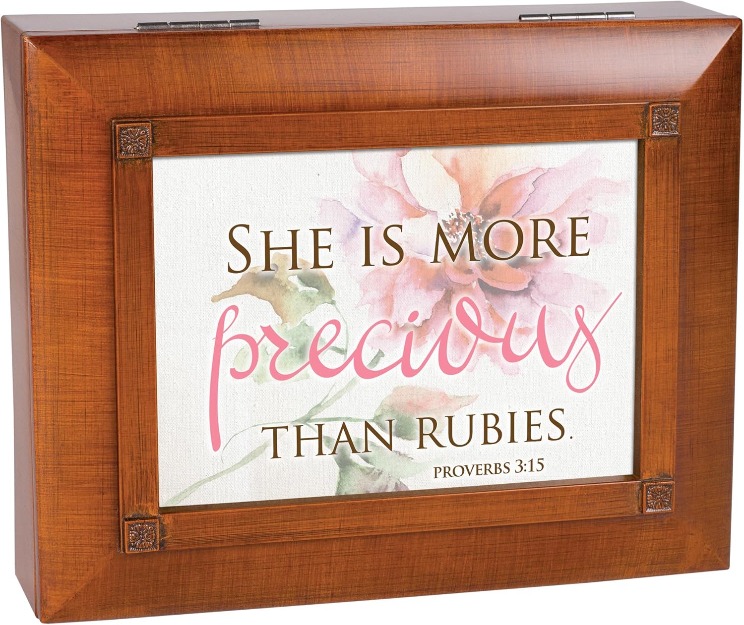 Cottage Garden She is More Precious Than Rubies Woodgrain Embossed Tea Storage Jewelry Box